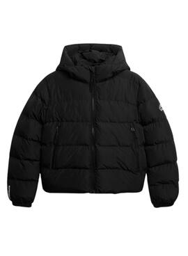Veste matelassée à capuche Superdry Hooded Sports Puffer noire pour femme