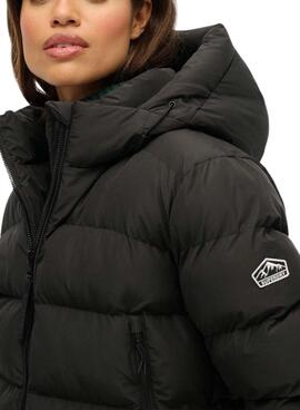 Veste matelassée à capuche Superdry Hooded Sports Puffer noire pour femme