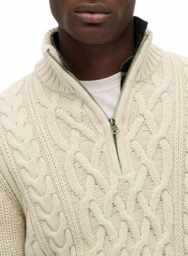 Maillot Superdry Jacob Cable beige pour homme