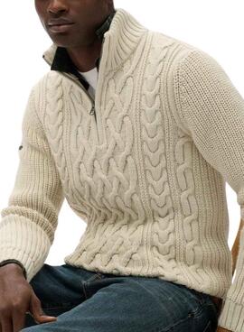 Maillot Superdry Jacob Cable beige pour homme