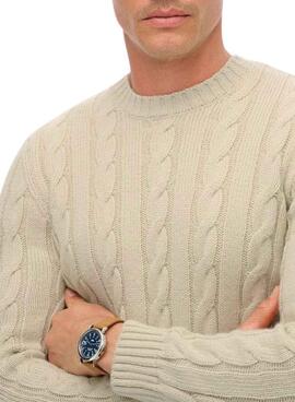 Pull Superdry Jacob Cable beige pour homme