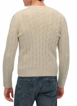 Pull Superdry Jacob Cable beige pour homme
