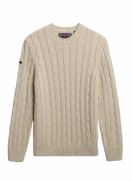 Pull Superdry Jacob Cable beige pour homme