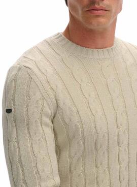 Pull Superdry Jacob Cable beige pour homme