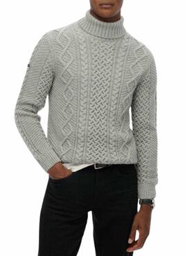 Pull Superdry Jacob Cable gris pour homme