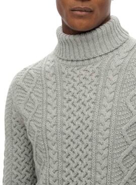 Pull Superdry Jacob Cable gris pour homme