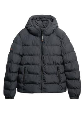 Veste matelassée à capuche Superdry Hooded Sports Puffer grise pour homme.