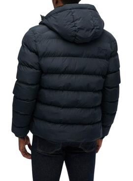 Veste matelassée à capuche Superdry Hooded Sports Puffer bleu marine pour homme
