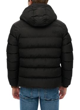 Veste matelassée à capuche Superdry Hooded Sports Puffer noire pour homme.