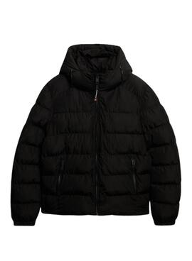 Veste matelassée à capuche Superdry Hooded Sports Puffer noire pour homme.