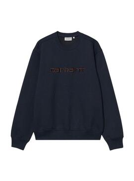 Sweatshirt Carhartt, marque brodée bleu marine pour homme.