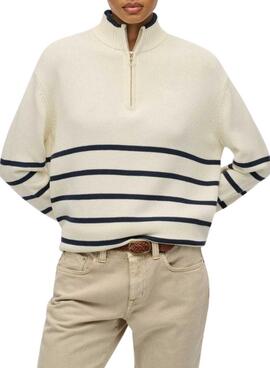 Maillot Superdry beige à col zippé pour femme