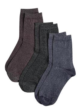 Pack de 3 calcetines Pieces Shirley brillantes multicolores para mujer.