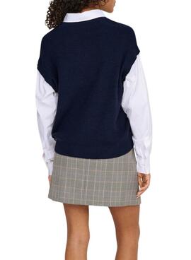 Maillot payson combo chemise et gilet marine pour femme.