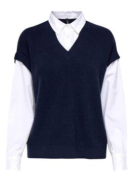 Maillot payson combo chemise et gilet marine pour femme.