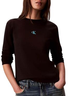 T-shirt Calvin Klein Jeans en satin noir avec graphique Ombre pour femme