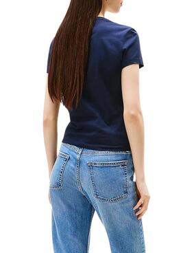 T-shirt Tommy Jeans Ess Logo bleu pour femme