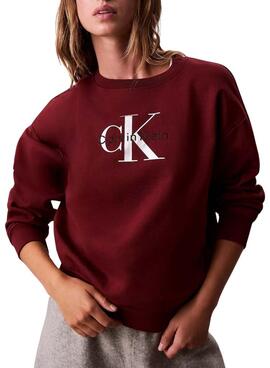 Sweat à capuche Calvin Klein Monologue French Terry bordeaux pour femme