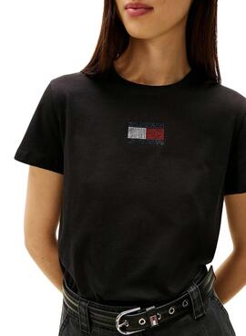 T-shirt Tommy Jeans Party Flag noire pour femme