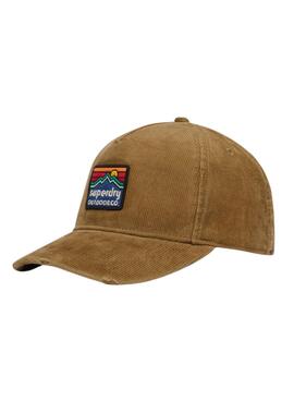 Casquette Superdry Graphic Cord Trucker en velours côtelé camel.