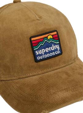 Casquette Superdry Graphic Cord Trucker en velours côtelé camel.