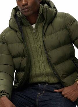 Veste de sport à capuche rembourrée Superdry Hooded Sports Puffer vert pour homme