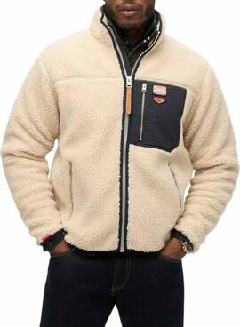 Polaire Superdry Vintage Retro Full Zip beige pour hommes