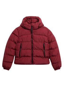 Veste Superdry à capuche et matelassée, couleur grenat, pour femme.