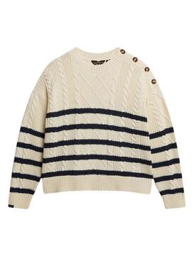 Maillot Superdry Cable beige pour femme