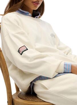 Sweat à capuche Superdry Athletic Relaxed Printed beige pour femme