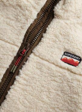 Veste polaire Superdry Fleece Hybrid beige et vert pour femme.