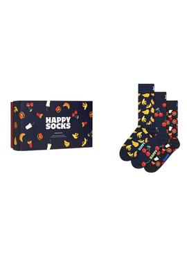 Ensemble cadeau de trois paires de chaussettes Happy Socks pour femme et homme.