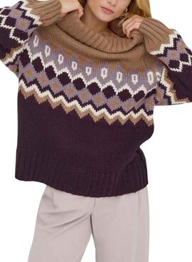 Maillot en Jacquard avec motif Only Rock en moutarde pour femme.