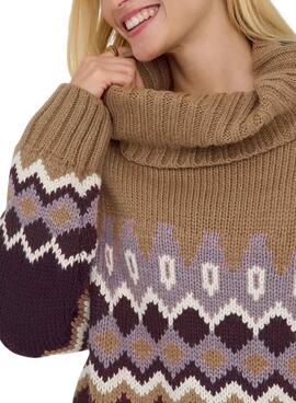 Maillot en Jacquard avec motif Only Rock en moutarde pour femme.