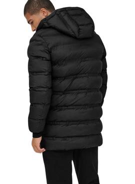 Manteau matelassé Only and Sons Union noir avec capuche pour homme