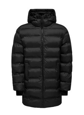 Manteau matelassé Only and Sons Union noir avec capuche pour homme