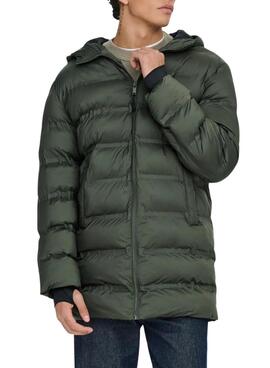 Manteau matelassé Only and Sons Union avec capuche verte pour homme