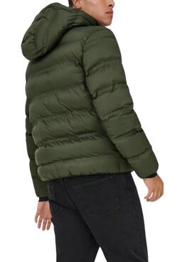 Veste matelassée à capuche verte pour homme Only and Sons Union.