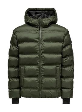 Veste matelassée à capuche verte pour homme Only and Sons Union.
