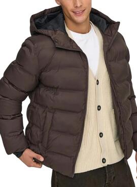 Veston matelassé à capuche marron pour homme Only and Sons Union