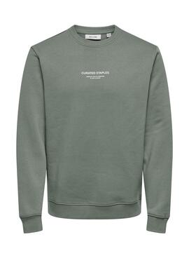 Pull à col ras du cou vert pour homme Only and Sons Curated Crew
