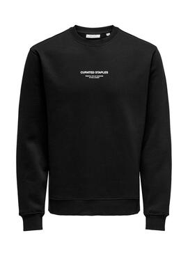 Sweatshirt Only and Sons Curated Crew noir pour homme.