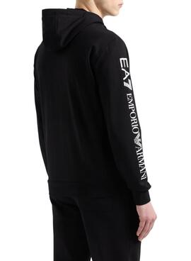 Veste Emporio Armani EA7 noire avec capuche et fermeture éclair pour homme.