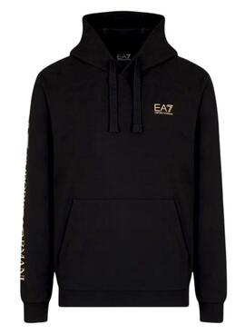 Sweat à capuche Emporio Armani EA7 noir et doré pour homme.