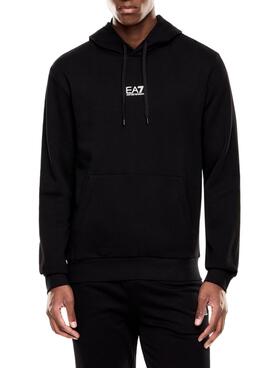 Sweat à capuche noir Emporio Armani EA7 avec logo pour homme