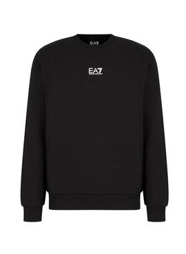 Sweatshirt Emporio Armani EA7 noir logo blanc pour homme