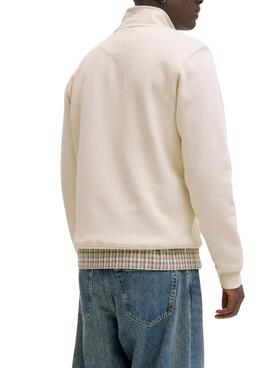 Sweat à capuche Jack and Jones Bleecker beige pour homme.