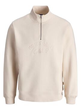 Sweat à capuche Jack and Jones Bleecker beige pour homme.