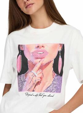 T-shirt Only Siff blanc avec des paillettes pour femme
