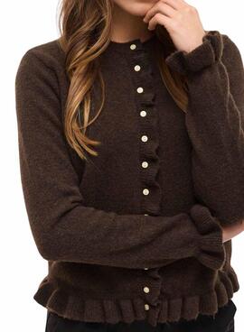 Veste Vila Vijacia marron avec des volants pour femme.